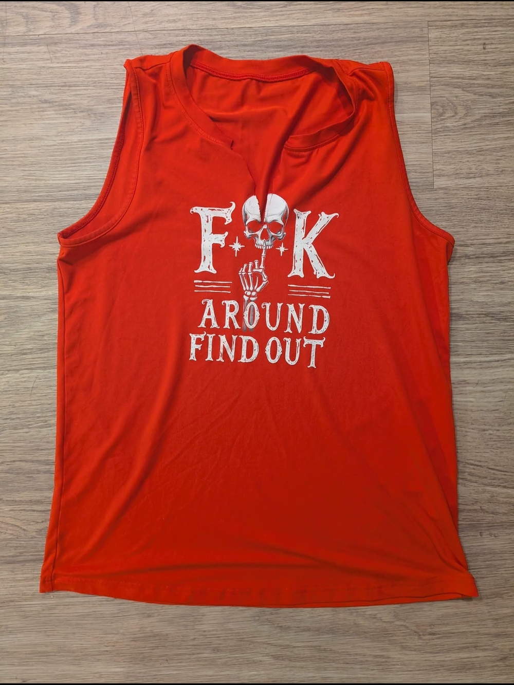 Red Graphic Muscle Tank with Skull Text